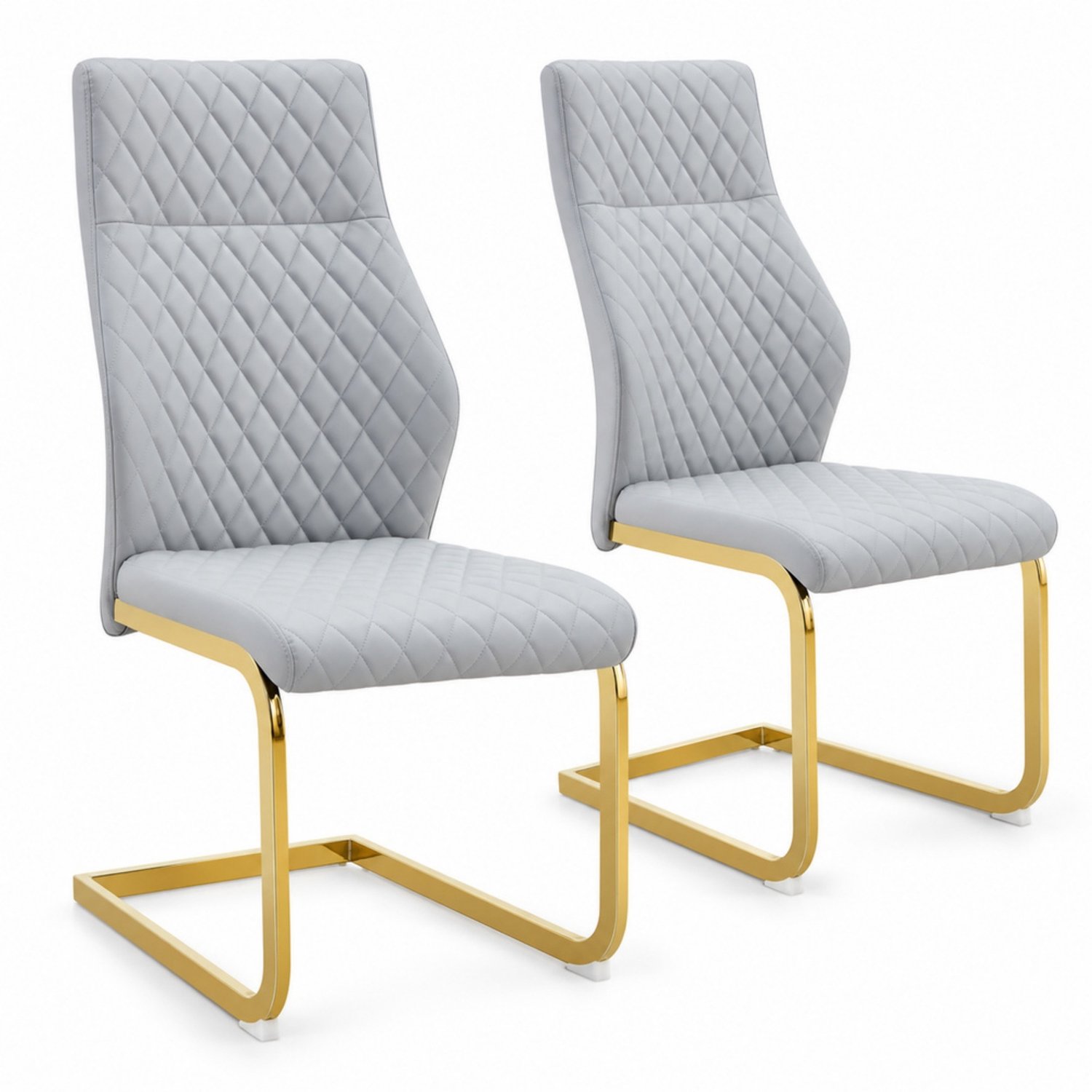 LONG DRAGON - Eetkamerstoelen - Set van 2 - Goud / Lichtgrijs - Ruitstiksel en hoge rugleuning