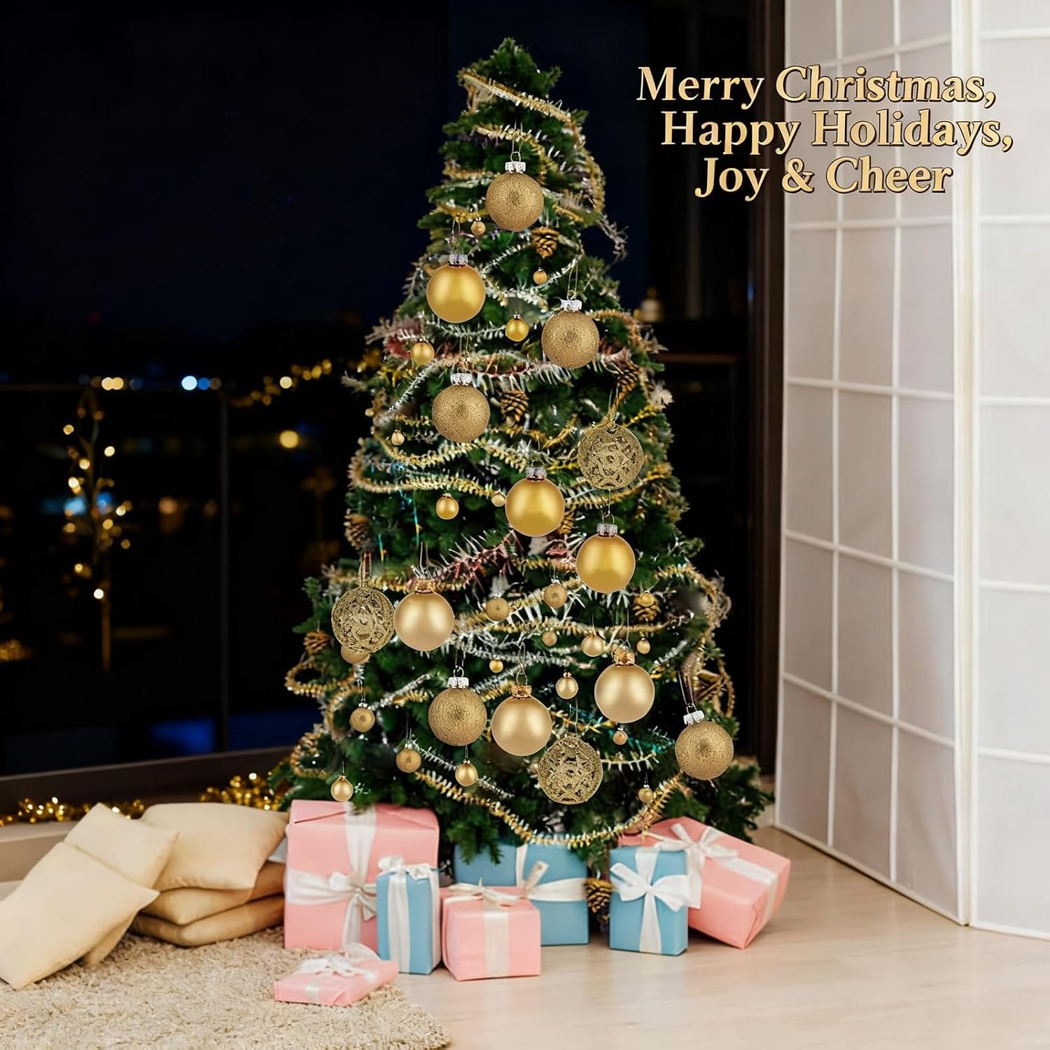 100 stuks onbreekbare gouden kerstballen set, meerdere maten en afwerkingen – foto 5