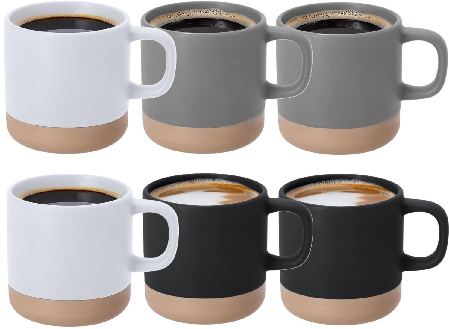 Bellatio Design Koffiekopjes Eliza - 6x stuks - mix kleuren - 350 ml - mokken - keramiek - bekers - zwart - grijs - wit