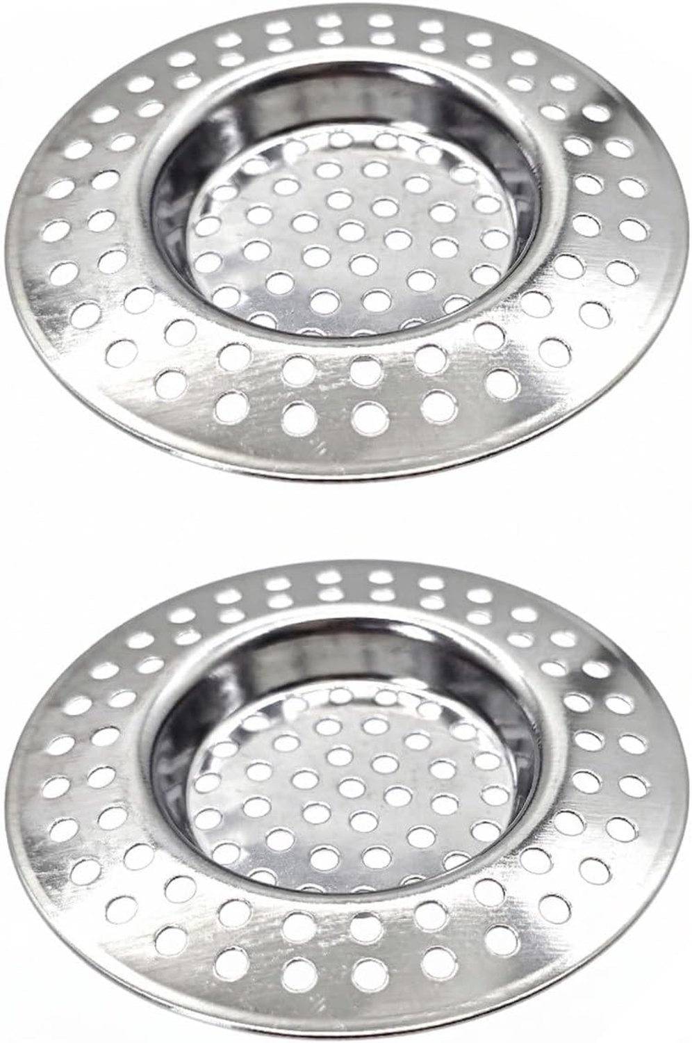 JZK Set van 2 roestvrijstalen gootsteenfilters, 7,5 cm afvoerbeschermer en haarvanger voor badkamer, bad en douche, anti-verstopping metalen filtergaa