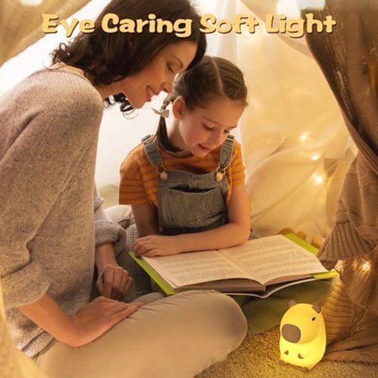 Capibara-nachtlampje voor kinderen - Siliconen led-touchlamp met oplaadbare batterij, instelbare helderheid en timer - Perfect cadeau voor verjaardag en Kerst — afbeelding 2