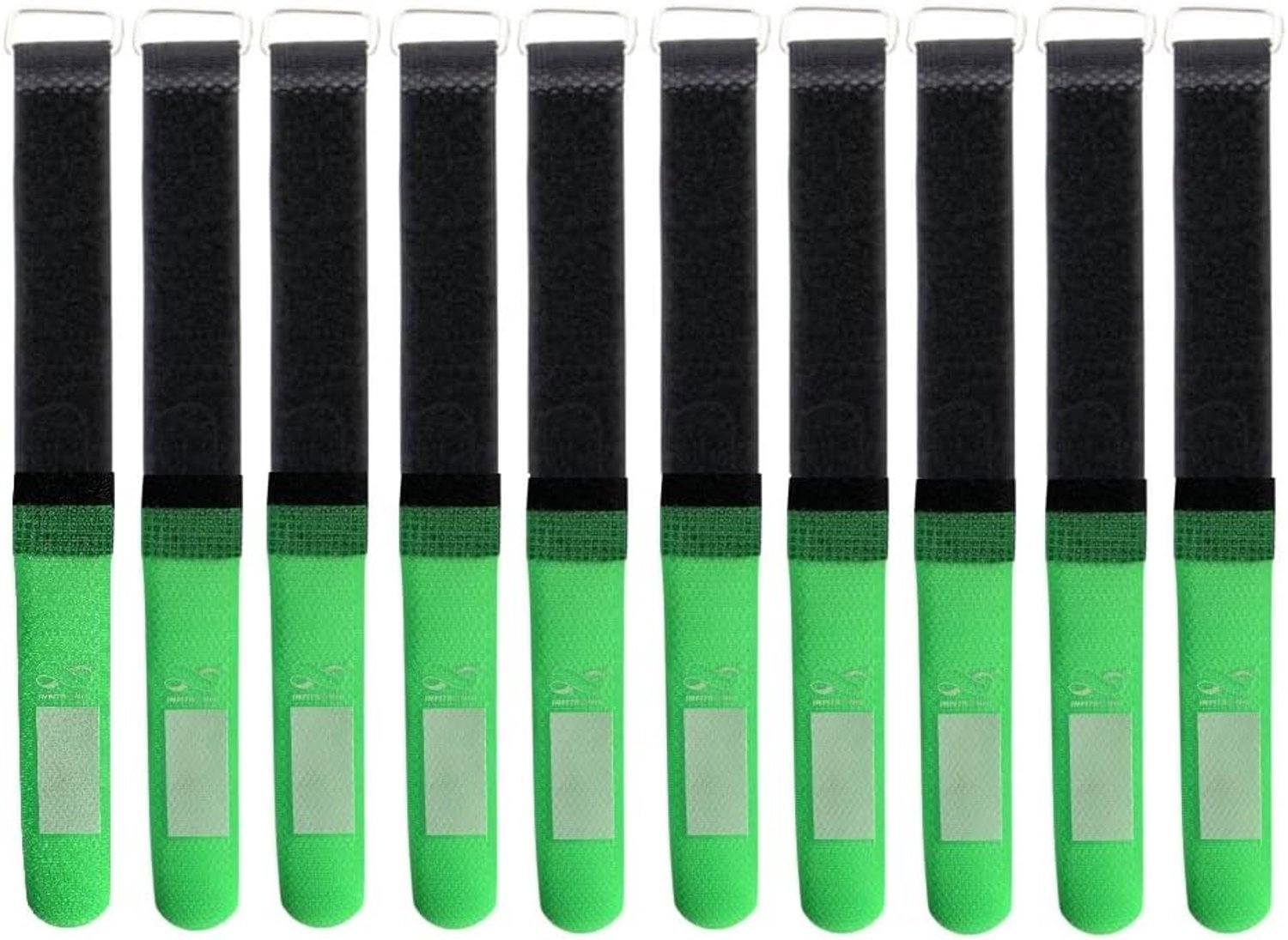 Infitronic PRO 10 x Recordable Cable Ties with with Metal Eyelet, /Fleece on Different Sides, 40 x 400 mm (Green)