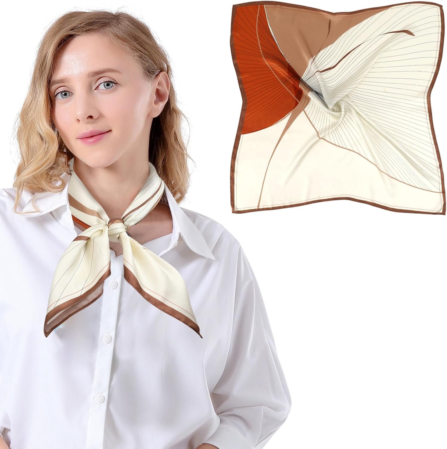Sjaal dames 100 procent zijde - wit/bruin - elegant design - perfect voor elke outfit - ShopVlot