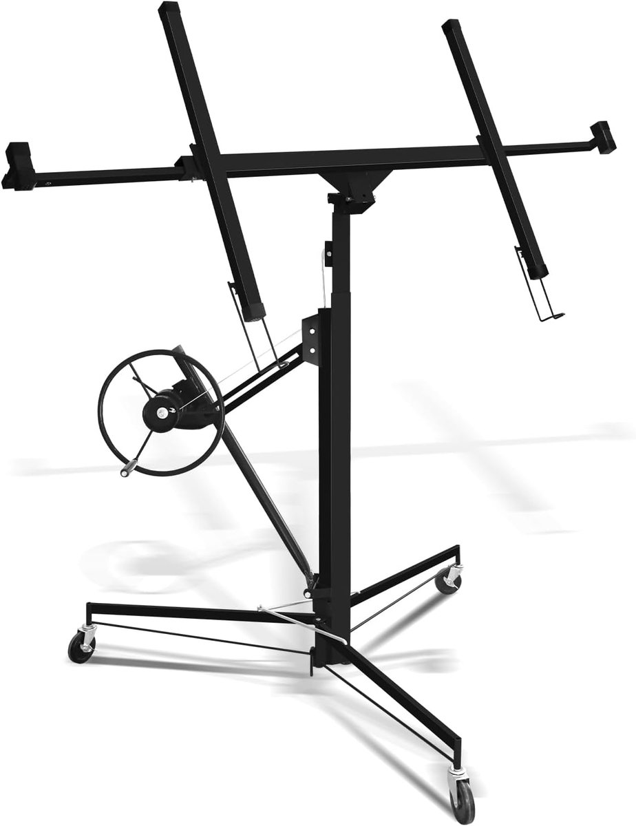 XXL voor gipsplaten, 140-350 cm in hoogte verstelbaar, 3 wielen met parkeerrem, inklapbaar, Max 290 cm laadarmbreedte, tot max. 68 kg, voor gipsplaten en terrasplaten (zwart)