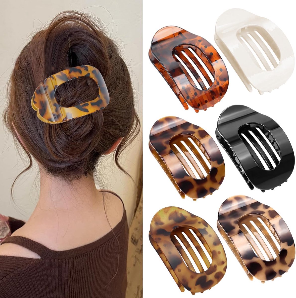 Haarspelden voor dames, 6 kleuren, antislip, grote platte haarklemmen & platte klauwclip, Frans mat, elegant, voor dagelijks gebruik, sport, autorijden