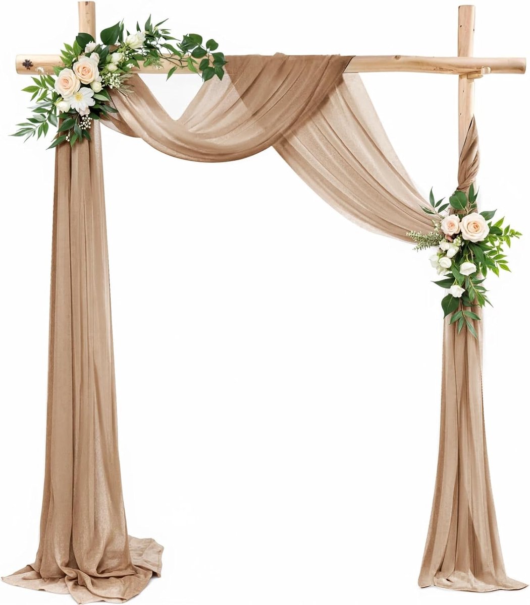 Bruiloftsboog gordijn dwarsgordijn 75cmx600cm, chiffon tule achtergrond gordijn gordijnen decoratie voor bruiloft fotografie feest torboog ceremonie, donker champagne