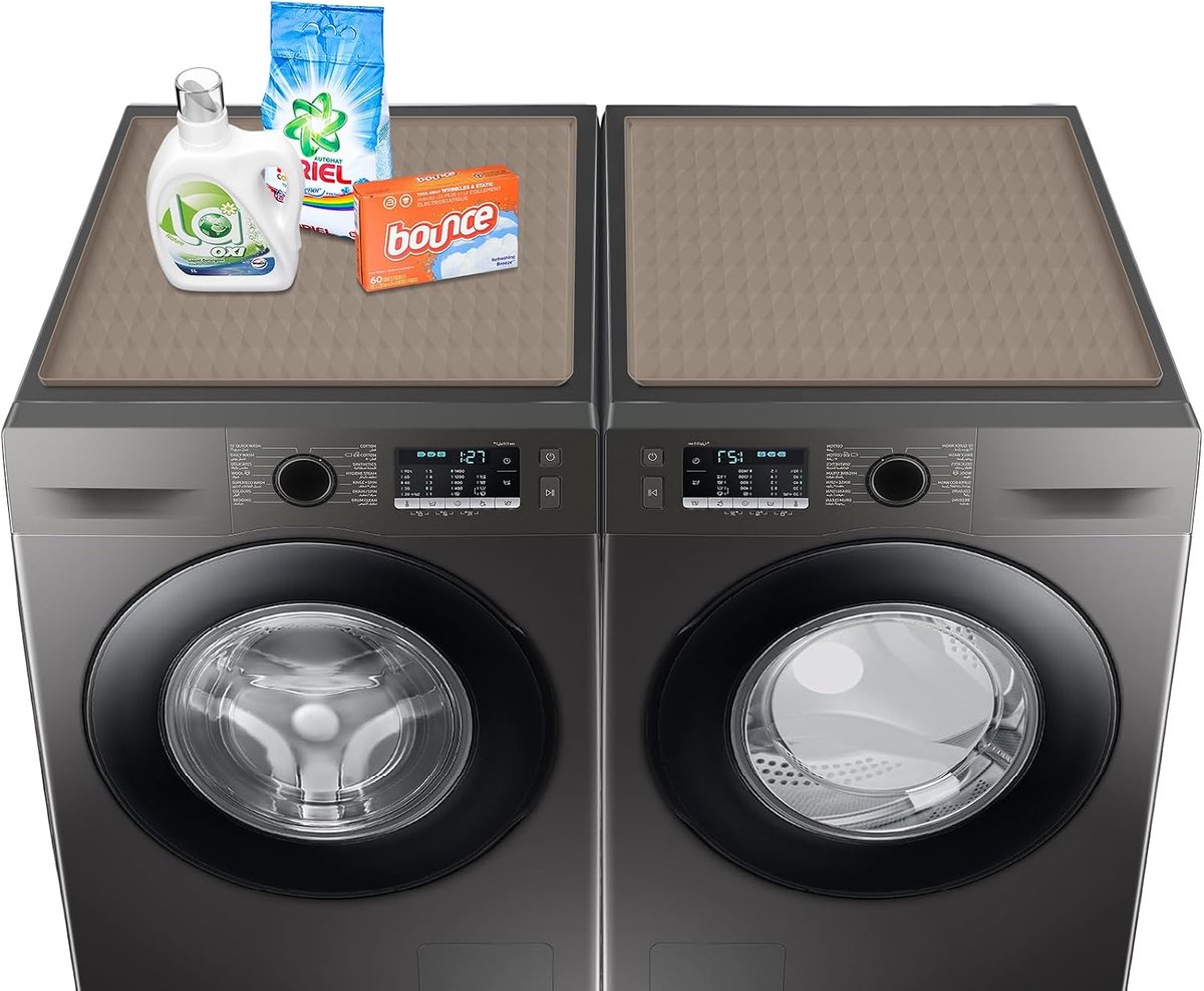 2 stuks wasmachine- en drogerhoezen voor de bovenkant, 23,6 x 19,7 inch siliconenrubberen mat voor lauriermachine en droger, antislip, zwaar belastbare, waterdichte wasbare beschermmat, pad voor was-