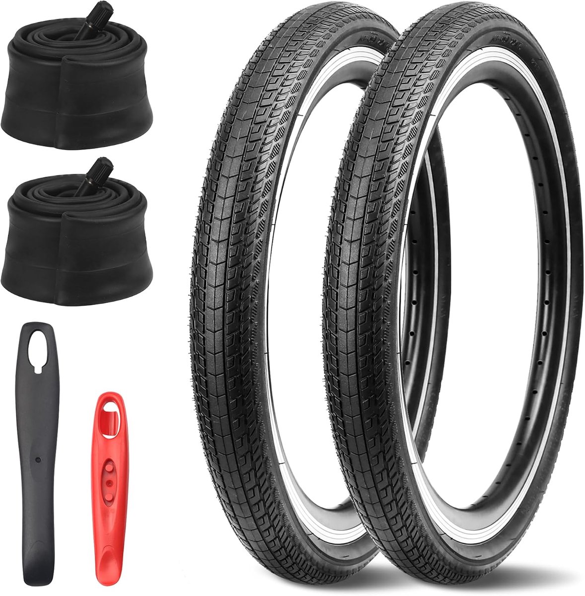 Bandenset, 2-pack fietsbandenvervangingsset met AV35 mm binnenbanden ventiel en fiets bandenlichters, voor mountainbike/BMX/E-fiets/kinderfiets