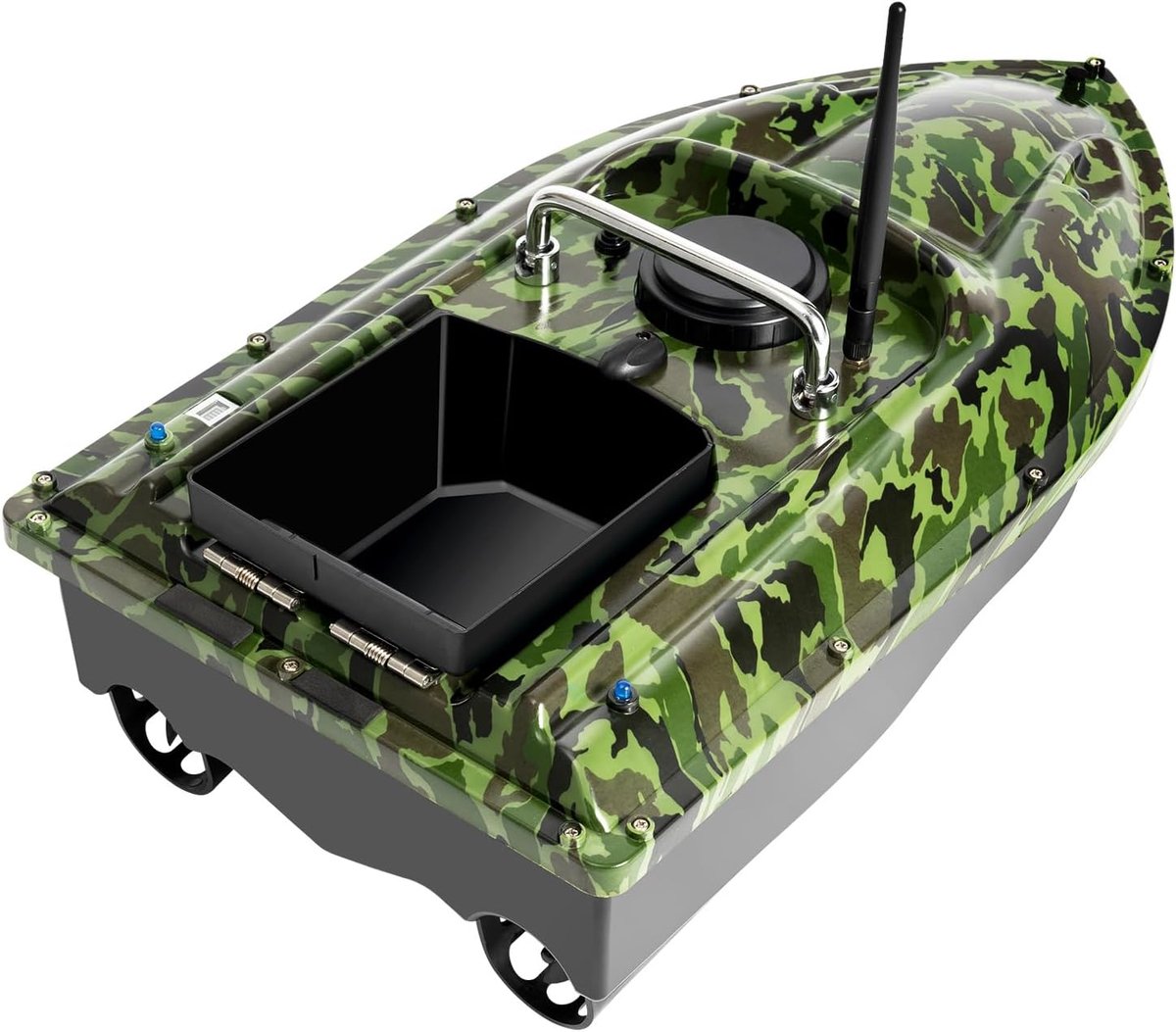 Voederboot, 500 m afstandsbediening, voederboten, dubbele motoren, baitboat, voederboot, vissen met ledlicht, visaas, boot voor nachtvissen, karpervissen, vissers (camouflage)