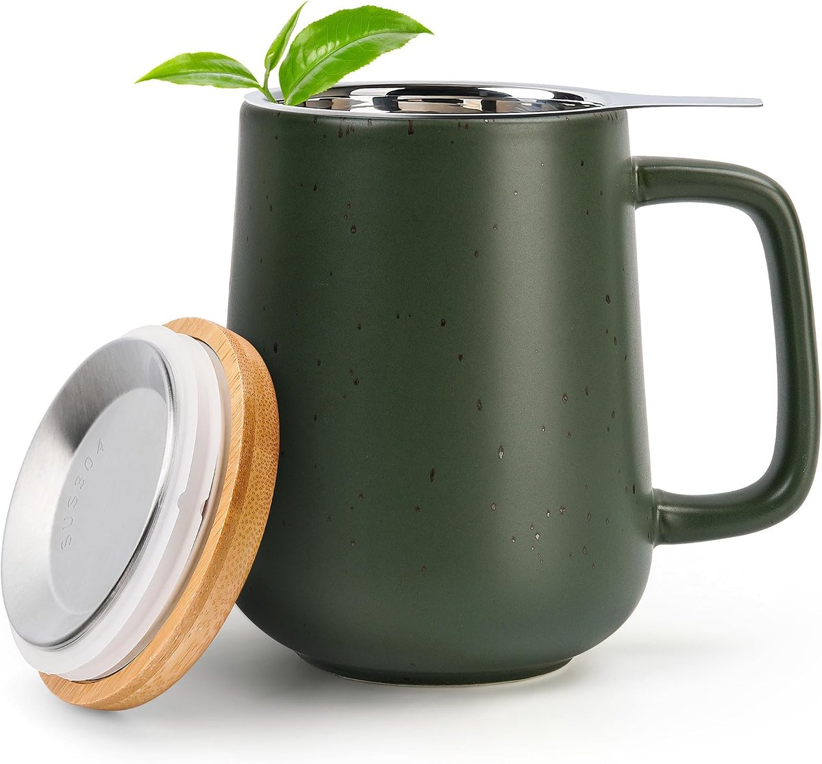 Theemok met infuser en deksel - 475 ml keramische mok met deksel - thee-ei mok - steeping cup met groot handvat
