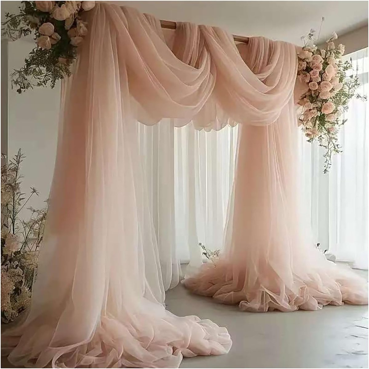 Stof, netstof om te naaien, per meter, transparante stof, bruiloftsgordijn, decoratiestof, tule, bruiloftsboog, tule, achtergrondgordijn voor bruiloft, verjaardag, roze, 76 x 600 cm