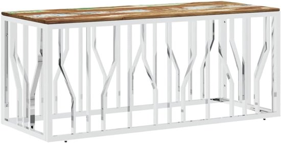 Woonkamertafel, salontafel, woonkamerdecoratie, salontafel, zilver, roestvrij staal en oud hout, massief voor woonkamer, kantoor, slaapkamer — afbeelding 5