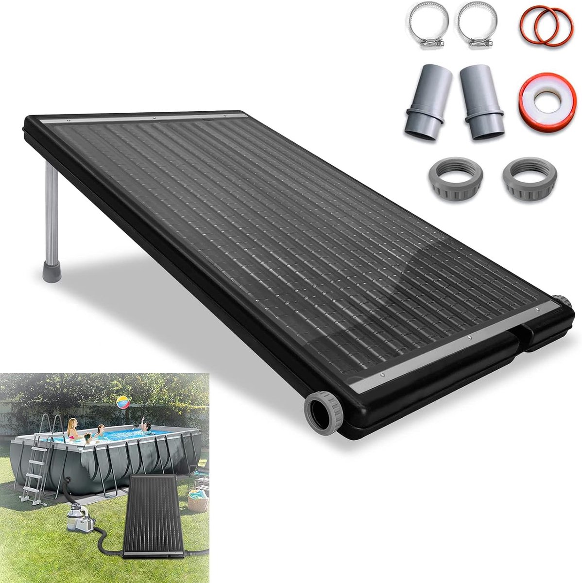 Zwembadverwarming, zonne-energie, 15 liter, waterinhoud, zonneverwarming, zwembad, 111,5 x 66 x 35 cm, zonnecollector, verwarmingen, zonne-installatie, warm water voor tuindouche, zwembad,