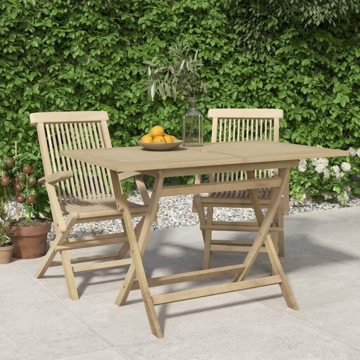 Outdoor tafel, tuinmeubeltafel, balkontafel, tuintafel, inklapbaar, grijs, 120 x 70 x 75 cm, massief teakhout, voor gazons, tuinen, terrassen
