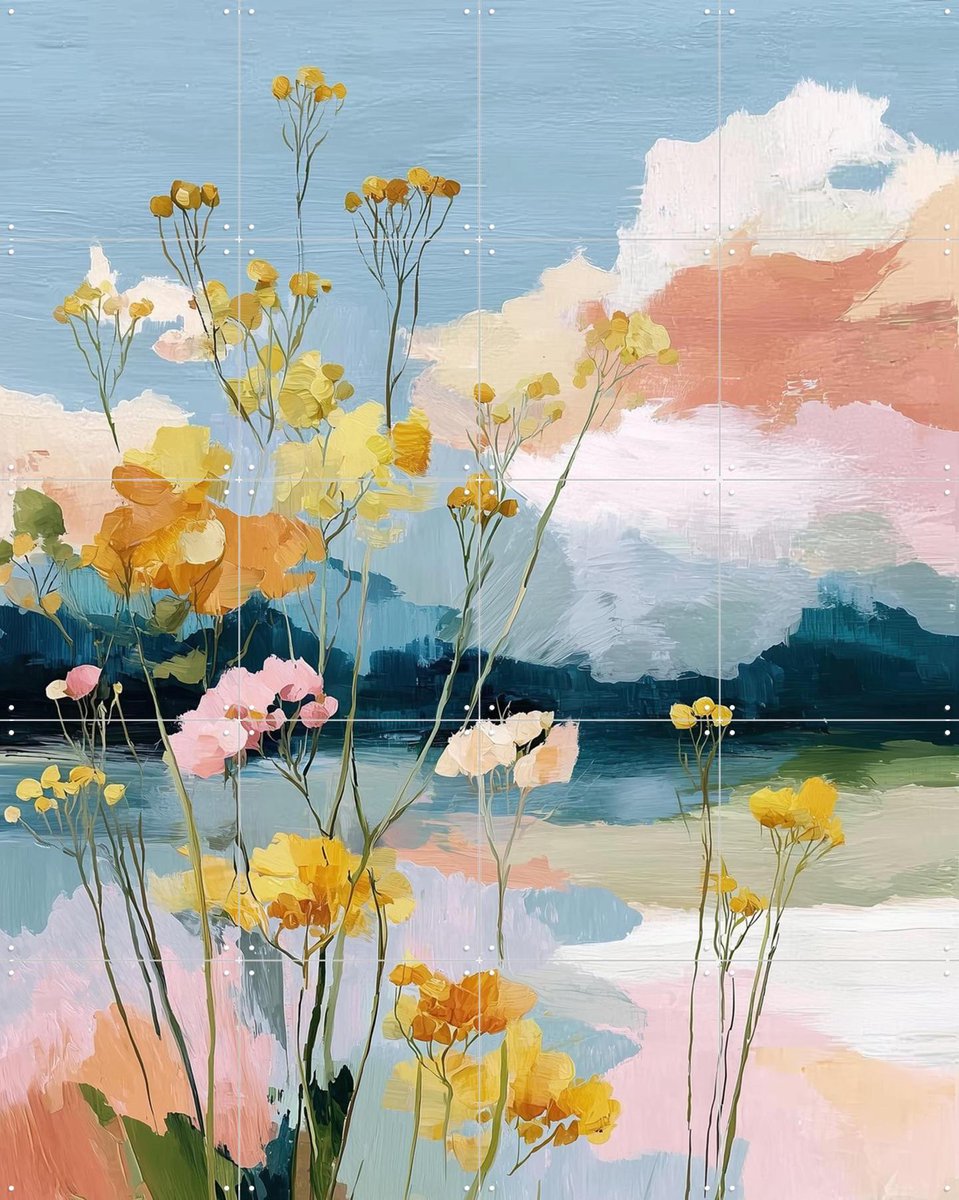 IXXI Pastel Botanical Shore, Branka Kodžoman - 80 x 100 cm - Gratis ophangtool - Grote wanddecoratie en posters - Kwaststreken, Fantasierijk, Modern