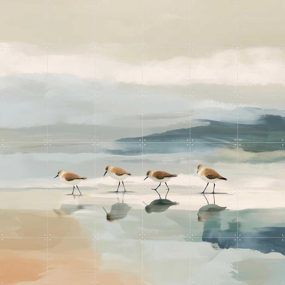 IXXI Minimal Coastal Shorebirds, Branka Kodžoman - 120 x 120 cm - Gratis ophangtool - Grote wanddecoratie en posters - Schilderijen, Abstract, Gang