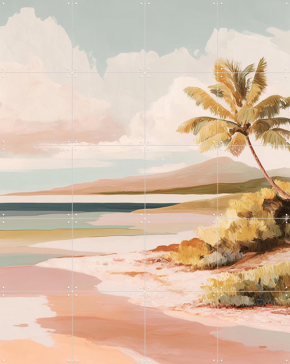 IXXI Pastel Tropical Lagoon Landscape, Branka Kodžoman - 80 x 100 cm - Gratis ophangtool - Grote wanddecoratie en posters - Kleurrijk, Woonkamer
