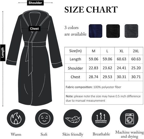 Heren lange gewaden met capuchon volledige lengte capuchon badjas fleece pluche pluizige huisjas nachthemd — afbeelding 5