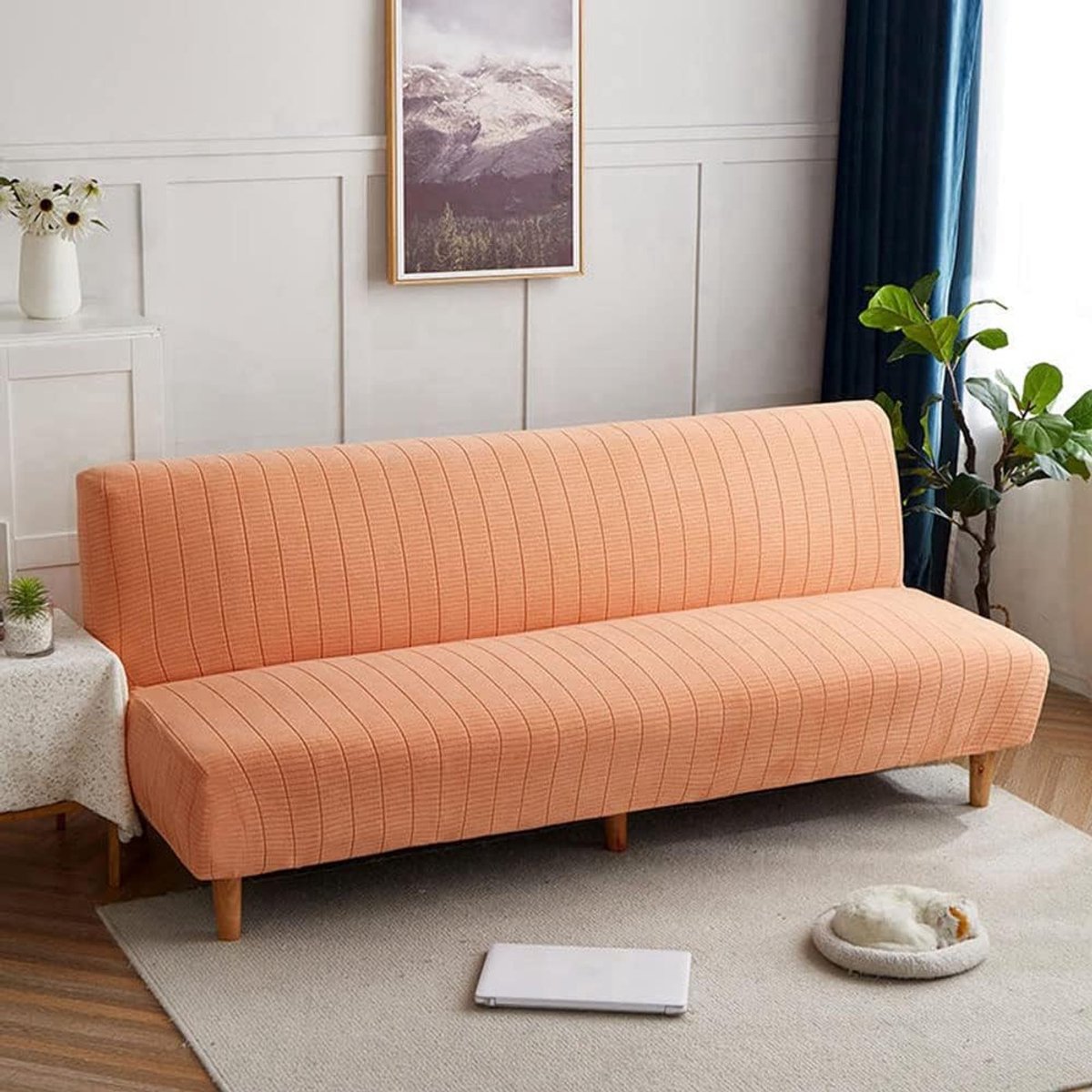 Armless Sofa Cover Super Stretch Ingericht Antislip Futon Hoes Wasbare Futon Sofa Protector voor Woonkamer Slaapkamer -oranje-120-159 cm