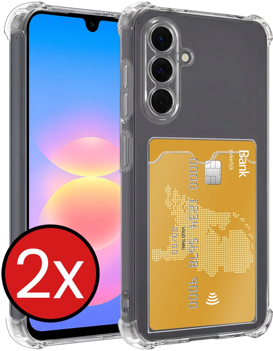 Hoesje - 2 Stuks - Geschikt voor Samsung Galaxy A18 - Met Pashouder en Kaarthouder - Telefoon Hoes Shockproof - Back Cover - Siliconen Case - Shock Proof - Pasjes Houder - Telefoonhoes - Transparant