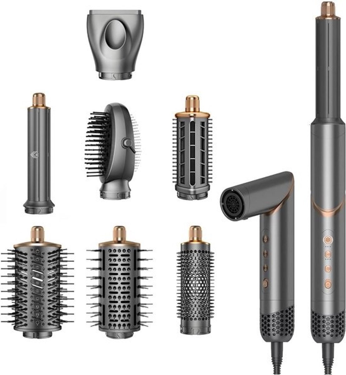 Haardrogerborstel styler - haarstylingtool - krullen golven steil - 8-in-1 - 26 x 24 x 7 cm - zwart