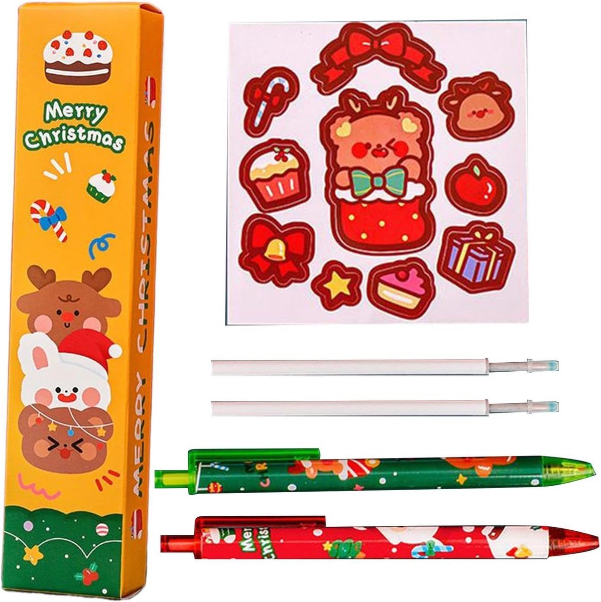 Gelpen, vloeiende letters, intrekbaar cartoonthema, kerstschrijfmateriaal met opdrukken, voor kantoor, thuis, beloningen, feest, cadeau