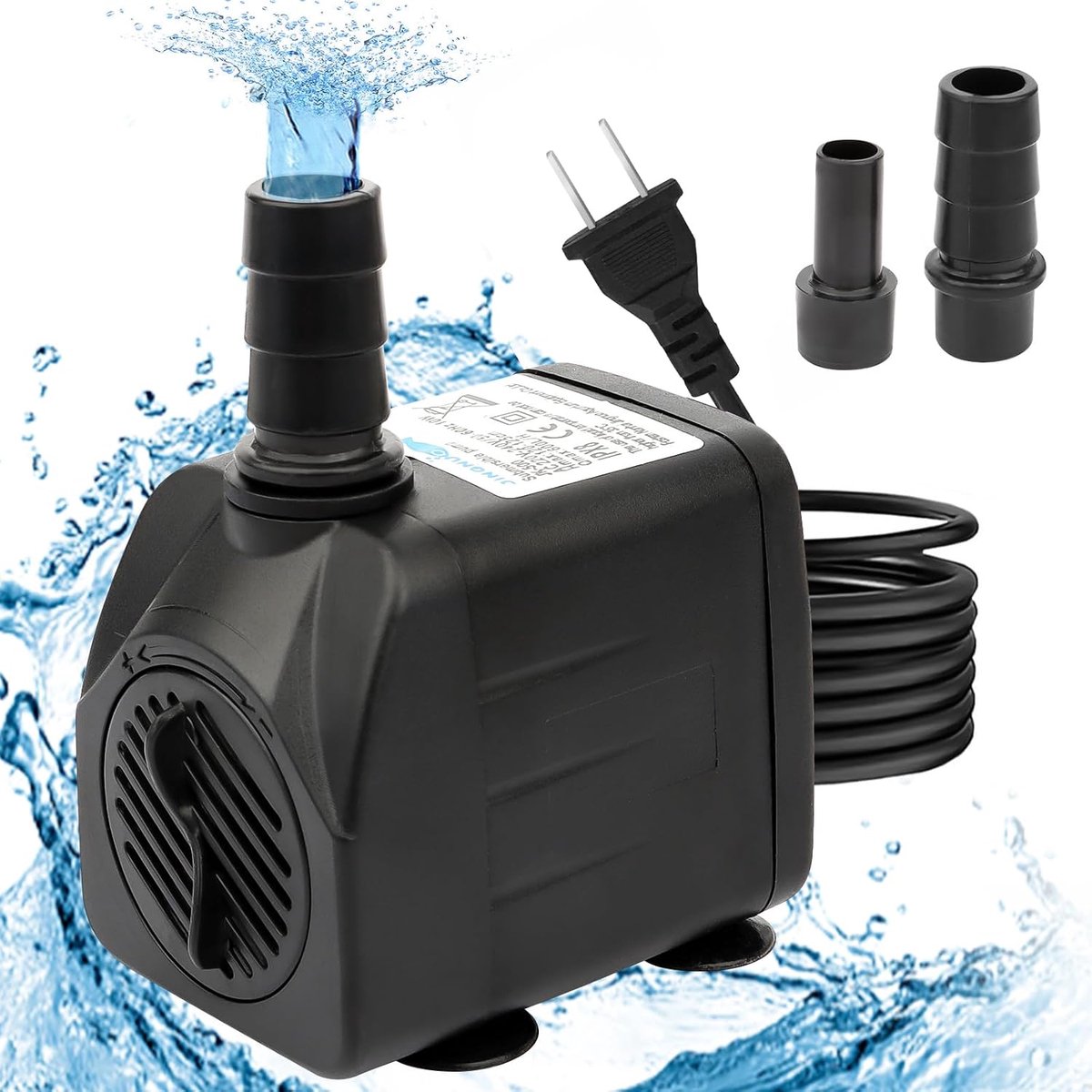 (800 l/h, 16 W), ultrastille vijverpomp, aquariumpomp voor vijver, fontein, aquarium, tuin, dompelpomp, klein, met 1,4 m netsnoer, dompelpomp met 4 sterke zuignappen