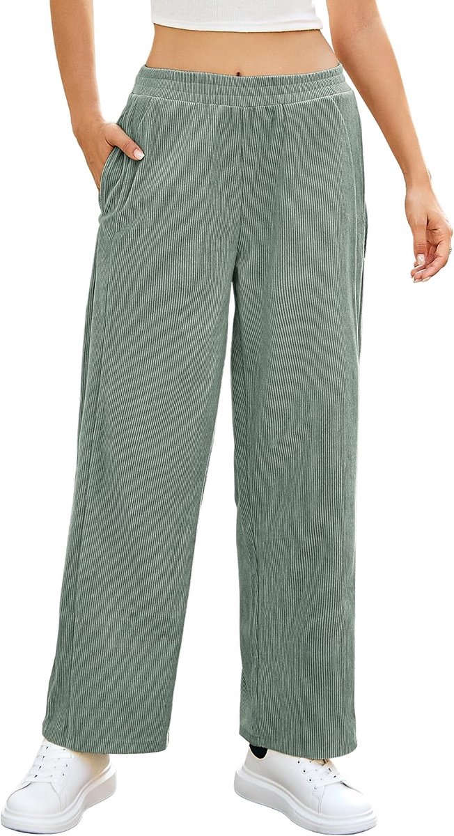 Winterbroek voor dames van corduroy, brede pijpen, hoge taille, casual, zakken
