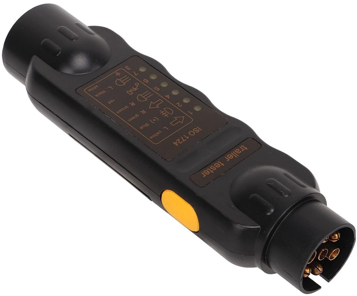 Socket Tester 7-pins elektrische trekhaakbedrading Circuitlichttesttool voor vrachtwagen RV Smart Duidelijke indicatie Brede compatibiliteit Premium ABS Kopermateri (Zwart etiket)