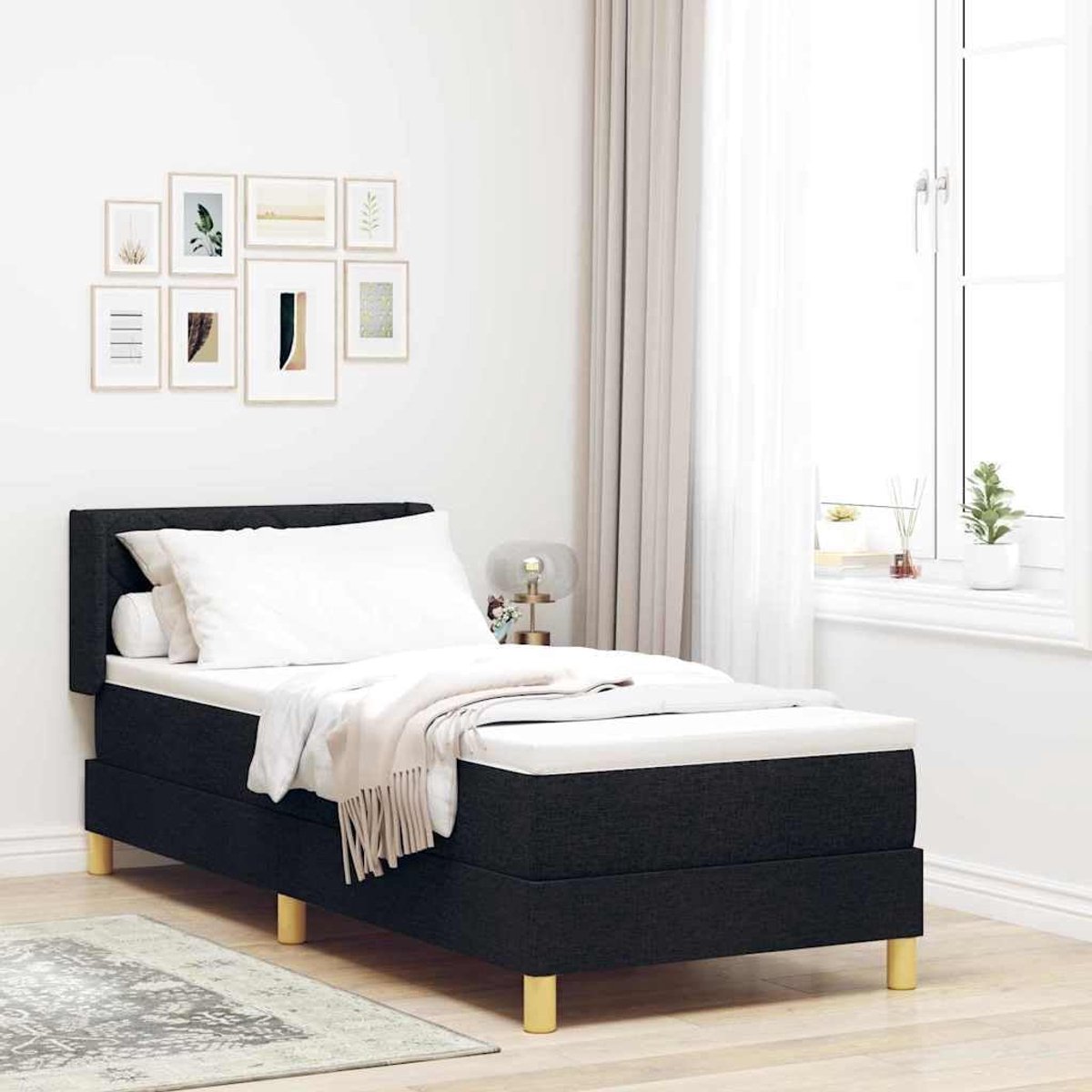 Boxspringbed met matras en hoofdeinde Zwart 200 x 80 cm Stof, Inclusief lattenbodem en matras, Verstelbaar hoofdbord voor comfort, Moderne boxspring voor slaapkamer, 140 kg draagkracht