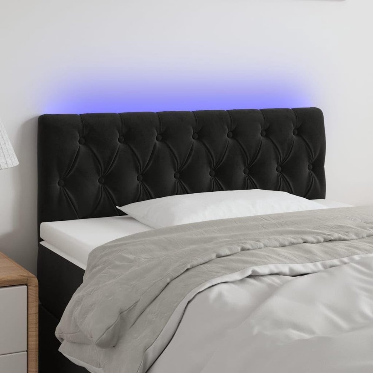 Bedhoofdeinde met LED zwart fluweel 90x7x78/88 cm verstelbaar met rugsteun en LED-strip om te snijden