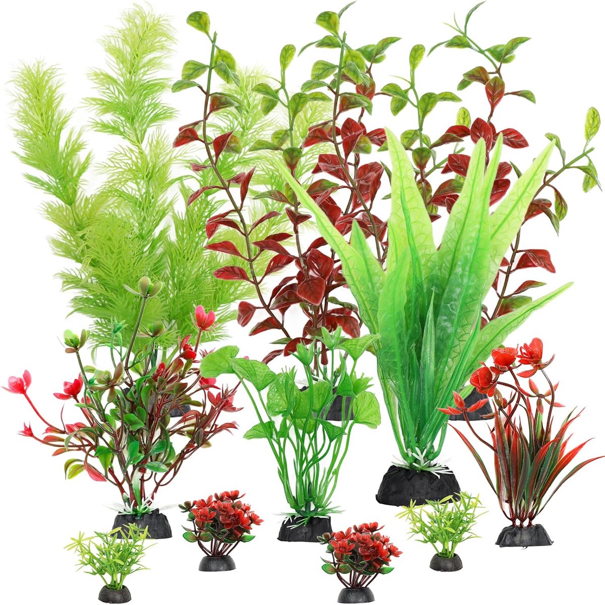 11 stuks aquariumdecoratie, kunstvijverplanten, aquariumplanten, waterplanten, aquariumaccessoires, decoratieve aquariumplanten, plastic planten, kleine waterplanten voor mini-vijver, visbak