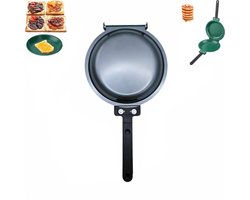 Dubbelzijdige koekenpan - Eierpan - Pannenkoekpan - Anti-aanbakpan - Omkeerbaar ontwerp - Keramische coating - Gietijzer - 19cm×36cm - Geschikt voor ontbijt, eieren bakken, pannenkoeken en sandwiches - Groen