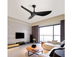 Plafondventilator – 132 cm – 6 Snelheden – ABS – Zwart – Zonder Verlichting – Afstandsbediening – Omkeerbare DC-motor voor Binnenruimtes