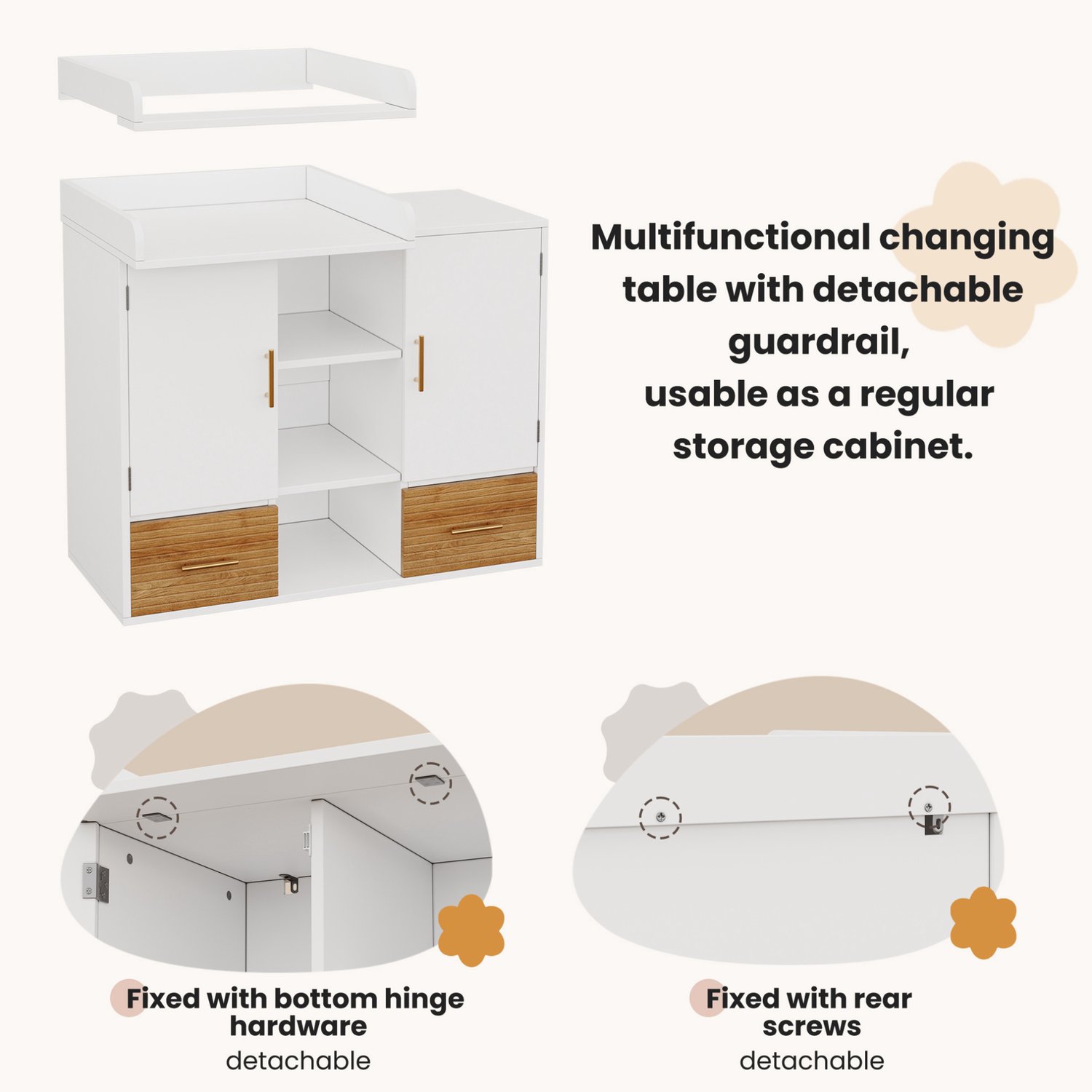 MODENUIT Babybed Met Verschoontafel - Verstelbare Bodem - Baby- En Kinderkamer - Hout En MDF - 70x140 Cm Natuurlijk hout en wit