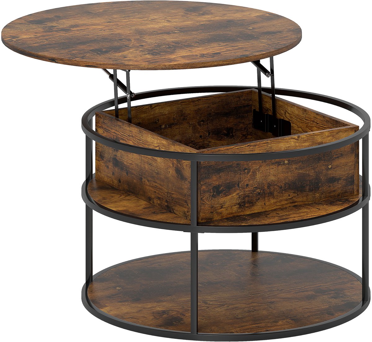 Homona Salontafel met hefblad - In hoogte verstelbaar - Met opbergruimte - Ø80 x 47-61,5 cm - Bruin