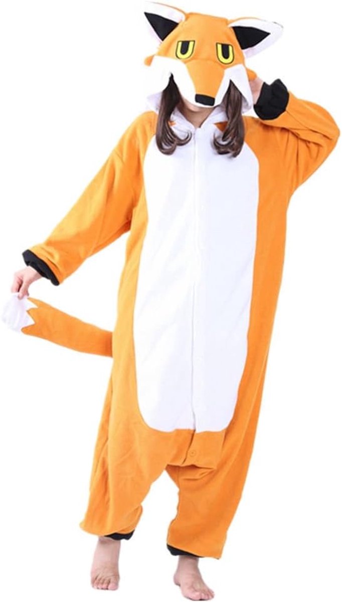 Dressfan Unisex Volwassenen Fox Onesie Pyjama Halloween Carnaval Kostuum Kerst Pyjama voor Vrouwen Mannen