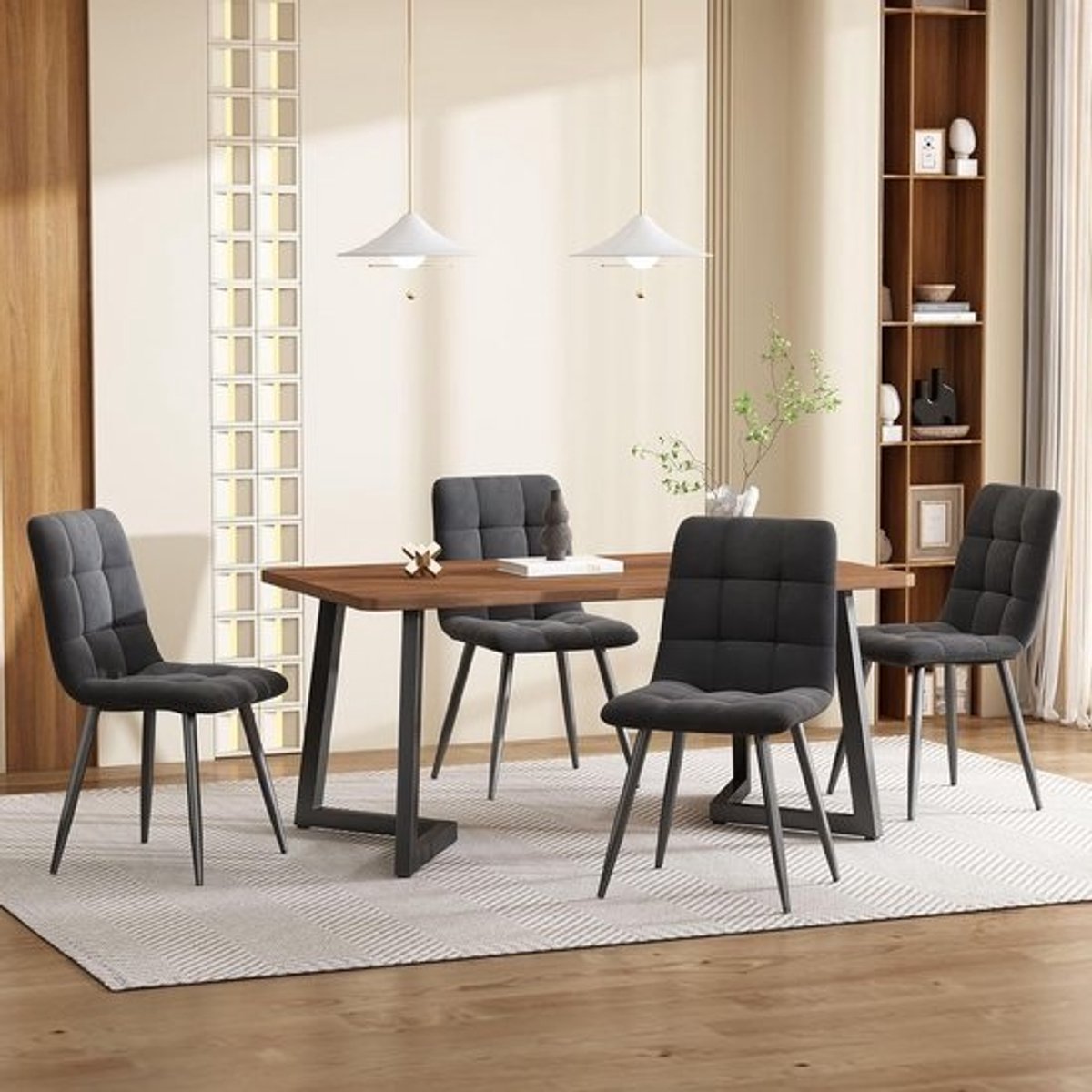Complete eetkamerset - tafel met 4 stijlvolle grijze stoelen