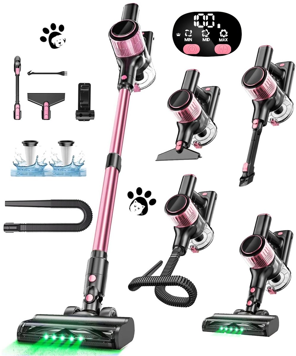 Prime Home Steelstofzuiger - Steelstofzuiger draadloos - Draadloze stofzuiger - Oplaadbaar - 10 in 1 - Lichtgewicht - 55 kPa - Roze