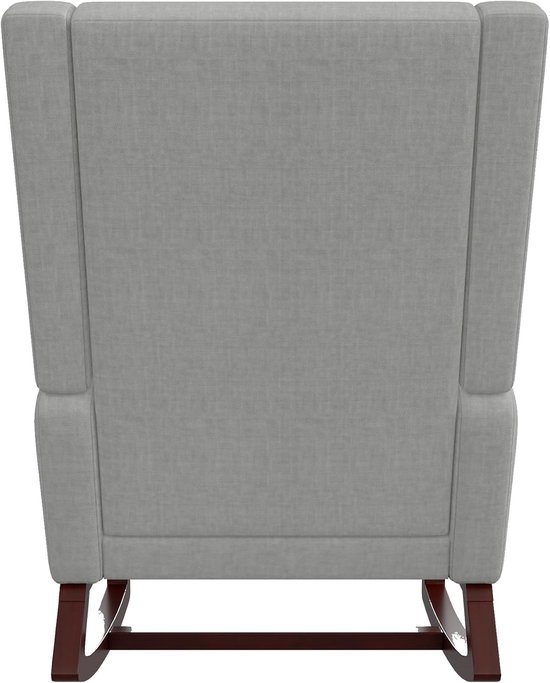 Relax schommelstoel, gestoffeerde schommelstoel van stof met hoge rugleuning, moderne stoel met antislip poten en houten sokkel voor huis, woonkamer, slaapkamer, grijs — afbeelding 2