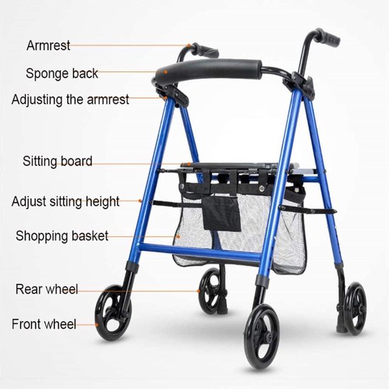 Opvouwbare Rollator Rollator Rollator Rollator Walker, Looprek 4 Wiel Opvouwbaar Compact Mobiliteitshulpmiddelen Met Zitzak Transportstoel Walker Multifunctioneel Wandelstok Ouderen Gehandicapten Del — afbeelding 3