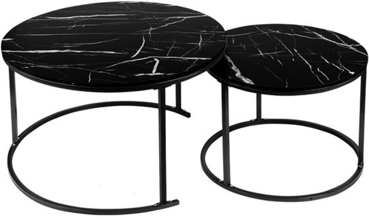 Set van 2 Ronde Uitschuifbare Bijzettafels - Marmerlook - Gouden Frame