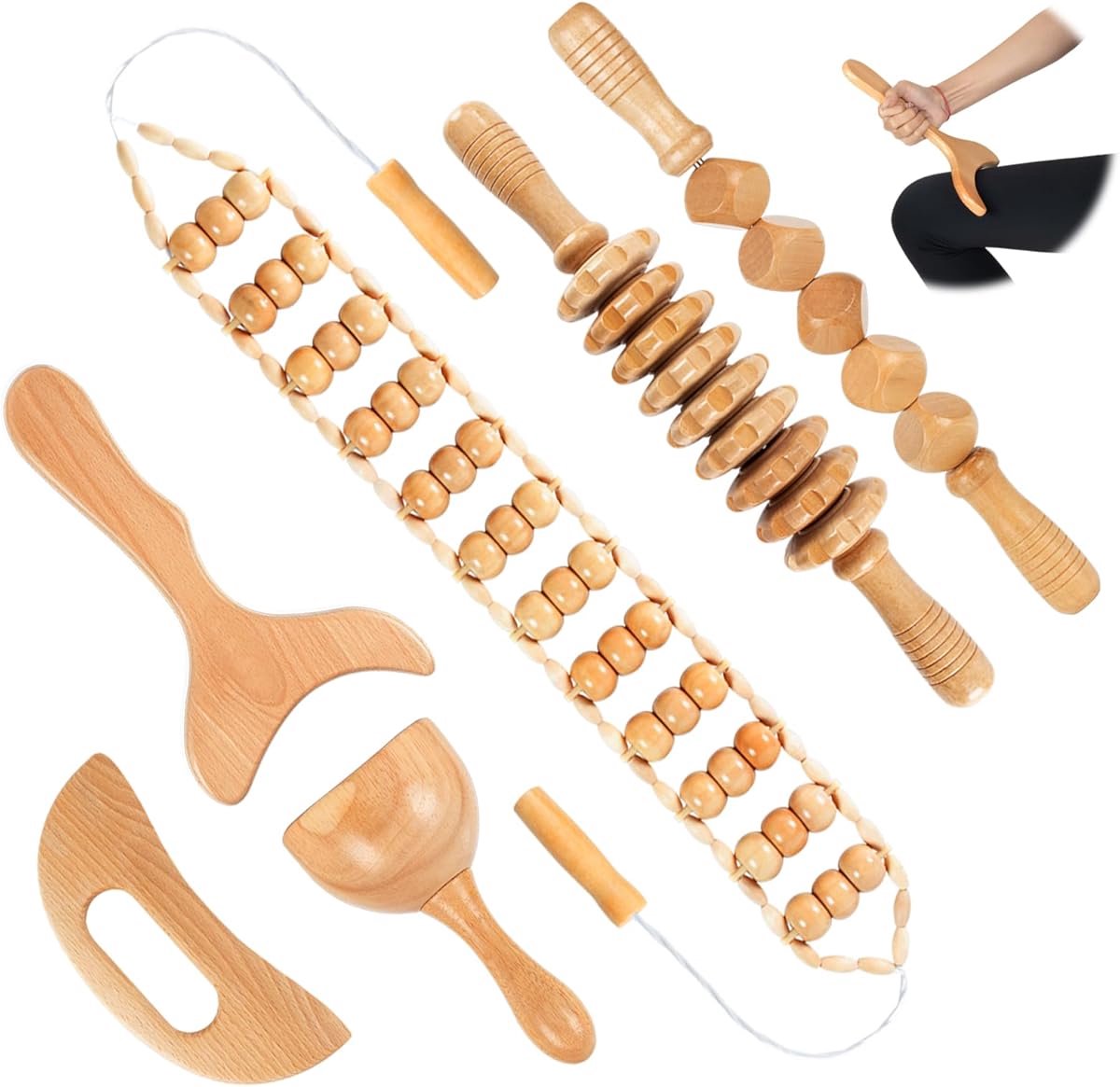 Cellulitis En Lymfedrainage – 6-Delige Houten Massage Set – Body Contouring Tools En Handmatige Bediening – Geen Batterijen Nodig – Ideaal Voor Sporters En Kantoorwerkers