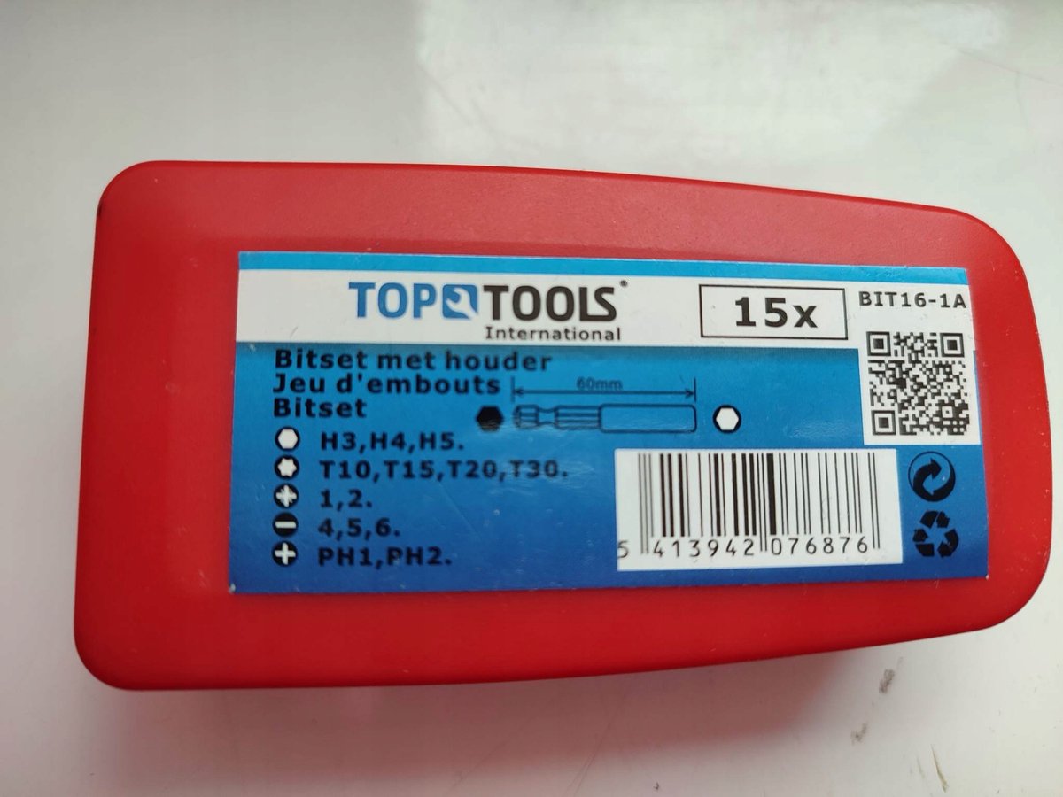 TOP TOOLS Bitset 15 Delen met Opbergdoos