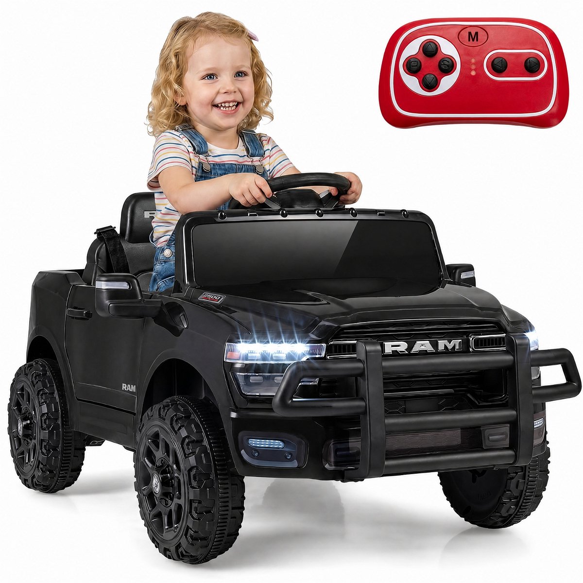 COSTWAY 12 V elektrische auto, kinderauto RAM voor vanaf 3 jaar (zwart)