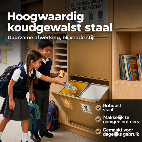 Kinderen gebruiken Veehaus koudgewalst stalen afvalscheidingssysteem met 4 vakken.