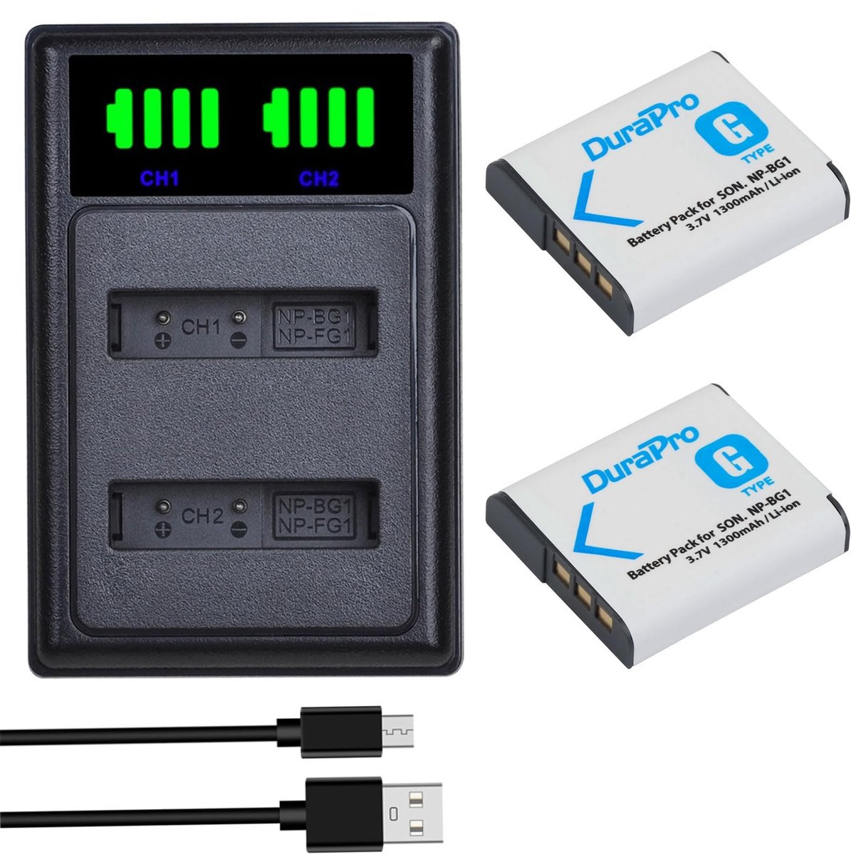 2 Stuks NP-BG1 Batterij en USB Lader voor Sony Camera's