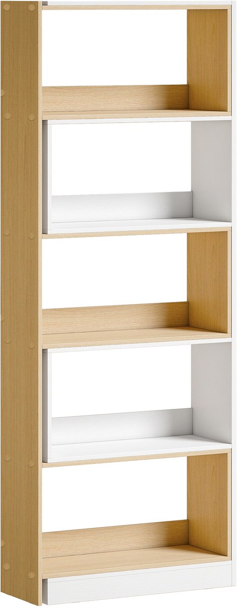 Boekenkast - Modulaire Boekenkast In L-Vorm - Open Boekenkast Met Vijf Legplanken - Voor Woonkamer, Werkkamer - Eiken-Wit Spaanplaat