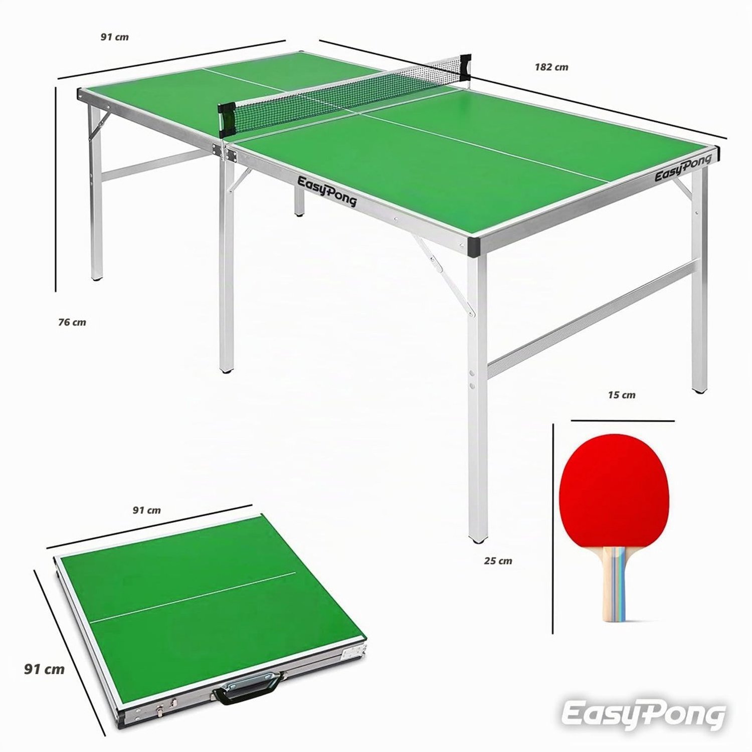 Duraxl Pingpongtafel - Inklapbaar - 182 x 91 cm - Met 2 rackets en 4 ballen Groen