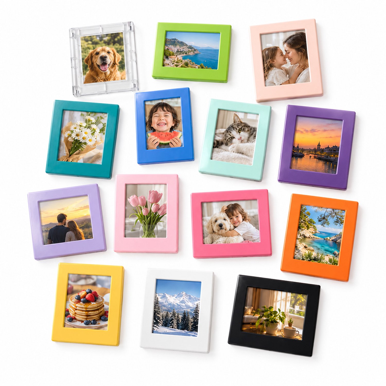 SWGOTA Magnetische mini-fotolijsten, 10 stuks, 65 x 88 mm, willekeurige kleurenmix, rechthoekige ABS koelkastlijsten zonder glas Meerkleurig